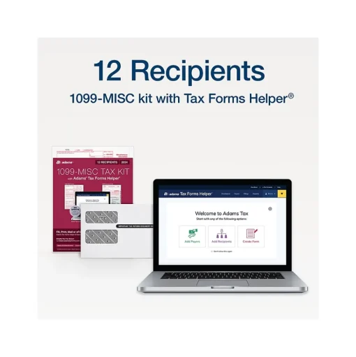 Adams Tax Forms<2024 1099-MISC Tax Form with Self-Seal Envelopes and Tax Forms Helper, 4-Part, 2-Up, Copy A, 1, B, 2, 12/Pack