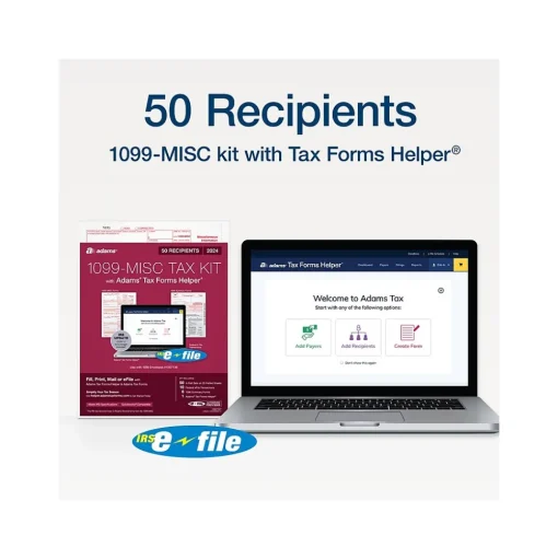Adams Tax Forms<2024 1099-MISC Tax Form with e-files and Access to Tax Forms Helper, 4-Part, 2-Up, Copy A, 1, B, 2, 50/Pack