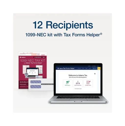 Adams Tax Forms<2024 1099-NEC Tax Form with Self-Seal Envelope, 4-Part, 3-Up, Copy A, 1, B, 2, 12/Pack (STAX512NEC-24)