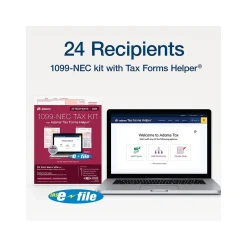 Adams Tax Forms<2024 1099-NEC Tax Form with e-files and Access to Tax Forms Helper, 4-Part, 3-Up, Copy A, 1, B, 2, 24/Pack