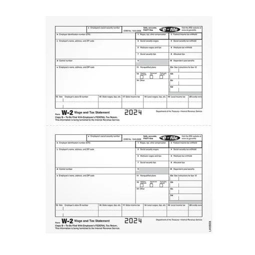 Adams Tax Forms<2024 W-2 1-Part Copy B Laser/Inkject Tax Forms, 100/pack (LW2EEBQ)