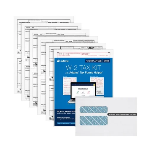 Adams Tax Forms<2024 W-2 Tax Form with Self-Seal Envelopes and Access to Tax Forms Helper, 6-Part, 2-Up, Copy A, 1, B, C, 2, D, 12/Pack