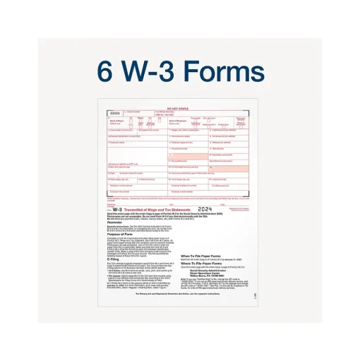 Adams Tax Forms<2024 W-2 Tax Form with W-3 Forms and Access to Tax Forms Helper, 6-Part, 2-Up, Copy A, 1, B, C, 2, D, 50/Pack