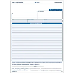 Adams Business Forms<3-Part Carbonless Contractors Invoice Forms, 8.5"W x 11.44"L, 100/Pack (ABF NC3822)