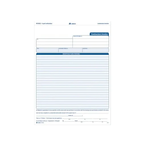 Adams Business Forms<3-Part Carbonless Contractors Invoice Forms, 8.5"W x 11.44"L, 100/Pack (ABF NC3822)