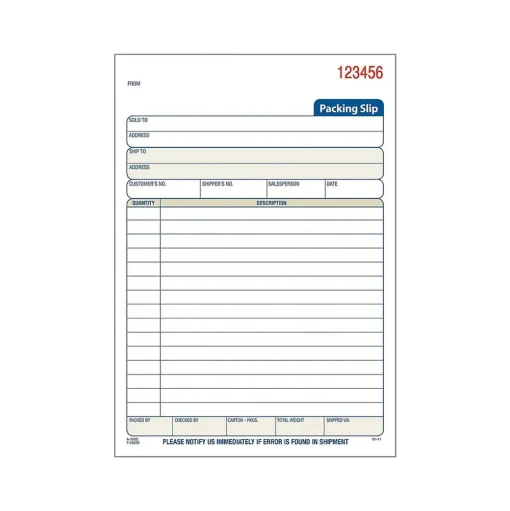 Adams Business Forms<3-Part Carbonless Packing Slips, 7.94"L x 5.56"W, 50 Sets/Book (T5082)