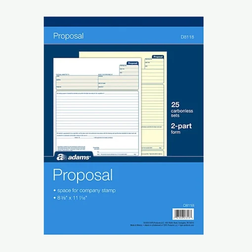 Adams Business Forms<2-part carbonless Proposal Book, 8 3/8" x 11 7/16", 25 Sets/Book (D8118)