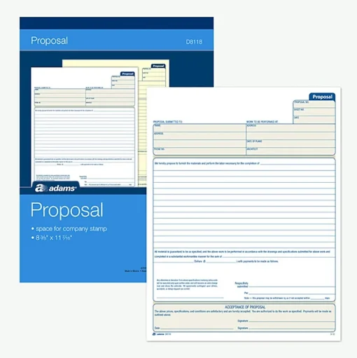 Adams Business Forms<2-part carbonless Proposal Book, 8 3/8" x 11 7/16", 25 Sets/Book (D8118)