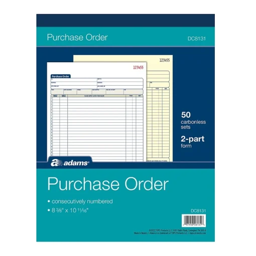 Adams Business Forms<2-Part Carbonless Purchase Order, 8 3/8" x 11 7/16", 50 Sets/Book (DC8131)