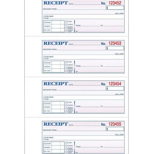 Adams Accounting & Record Journals<3-Part Carbonless Receipt Book, 10.88" x 7.63", 100 Sets/Book (TC1182)