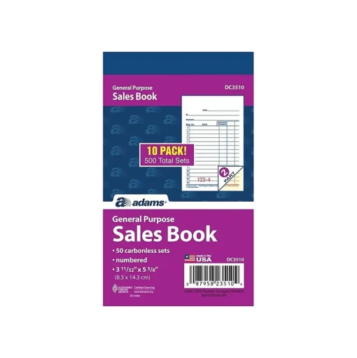 Adams Business Forms<2-Part Carbonless Sales Orders, 5.63"L x 3.34"W, 50 Sets/Book, 10/Pack (DC3510)