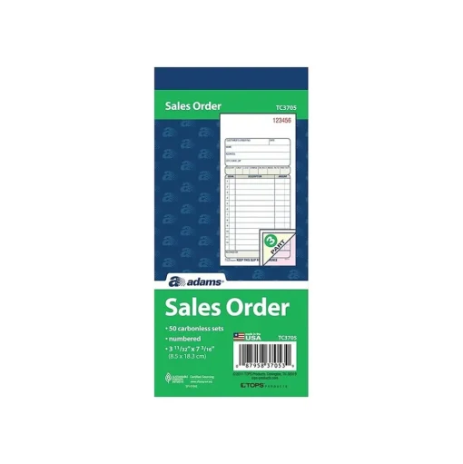Adams Business Forms<3-Part Carbonless Sales Orders, 7.19"L x 3.34"W, 50 Sets/Book (TC3705)