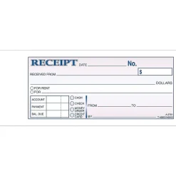 Adams Accounting & Record Journals<Receipt Book, 7.19"W x 2.75"L, White/Canary, 250 Sets/Pack (DC2701)