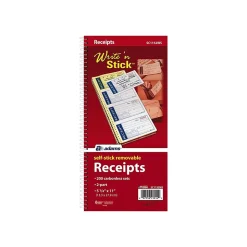 Adams Accounting & Record Journals<Write 'N Stick 2-Part Carbonless Receipts Book, 2.75" x 4.75", White, 200 Forms/Book (SC1152WS)