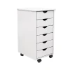 Adeptus Storage Cabinets<25.8" Solid Pine Roll Cart with 6 Drawers, Whitewash (10018)
