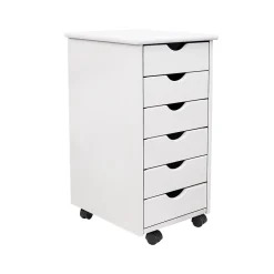 Adeptus Storage Cabinets<25.8" Solid Pine Roll Cart with 6 Drawers, Whitewash (10018)