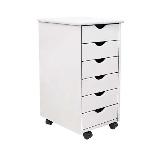 Adeptus Storage Cabinets<25.8" Solid Pine Roll Cart with 6 Drawers, Whitewash (10018)