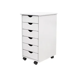 Adeptus Storage Cabinets<25.8" Solid Pine Roll Cart with 6 Drawers, Whitewash (10018)