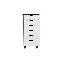 Adeptus Storage Cabinets<25.8" Solid Pine Roll Cart with 6 Drawers, Whitewash (10018)