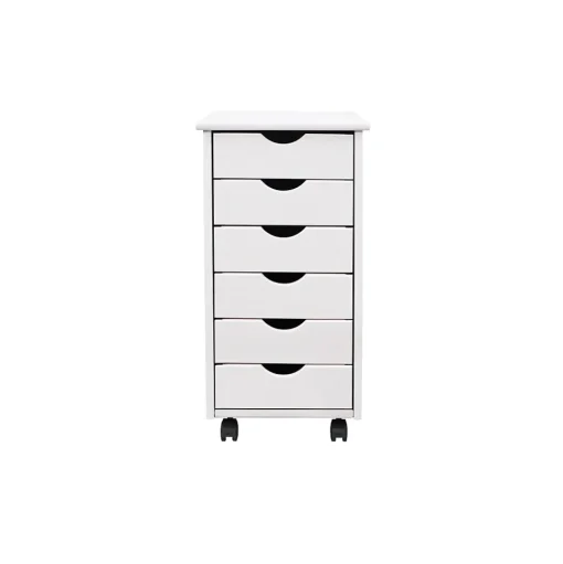 Adeptus Storage Cabinets<25.8" Solid Pine Roll Cart with 6 Drawers, Whitewash (10018)