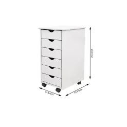 Adeptus Storage Cabinets<25.8" Solid Pine Roll Cart with 6 Drawers, Whitewash (10018)