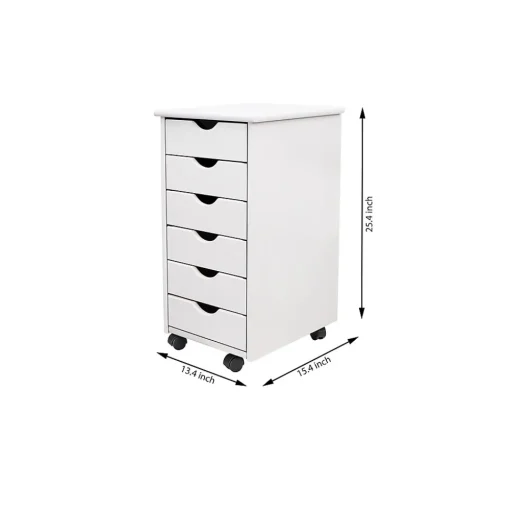 Adeptus Storage Cabinets<25.8" Solid Pine Roll Cart with 6 Drawers, Whitewash (10018)