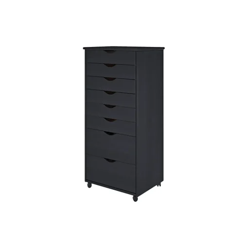 Adeptus Storage Cabinets<40.28" Solid Pine Roll Cart with 8 Drawers, Matte Black (76169)