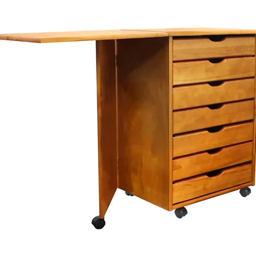 Adeptus File Cabinets<Drop Leaf 7-Drawer Vertical File Cabinet, Mobile, Specialty, Medium Pine, 15" (76178)