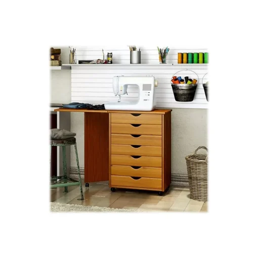 Adeptus File Cabinets<Drop Leaf 7-Drawer Vertical File Cabinet, Mobile, Specialty, Medium Pine, 15" (76178)