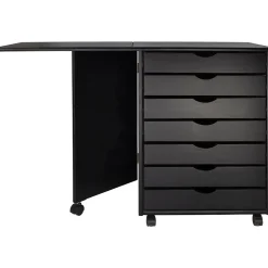 Adeptus File Cabinets<Drop Leaf 7-Drawer Lateral File Cabinet, Mobile, Specialty, Matte Black, 21.4" (76180)