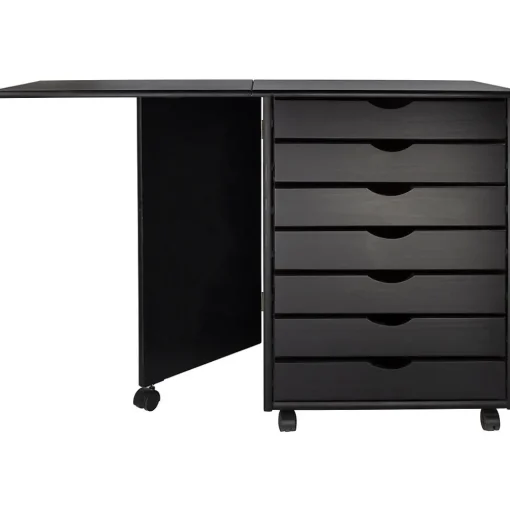 Adeptus File Cabinets<Drop Leaf 7-Drawer Lateral File Cabinet, Mobile, Specialty, Matte Black, 21.4" (76180)