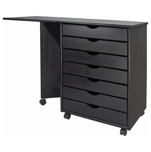 Adeptus File Cabinets<Drop Leaf 7-Drawer Lateral File Cabinet, Mobile, Specialty, Matte Black, 21.4" (76180)