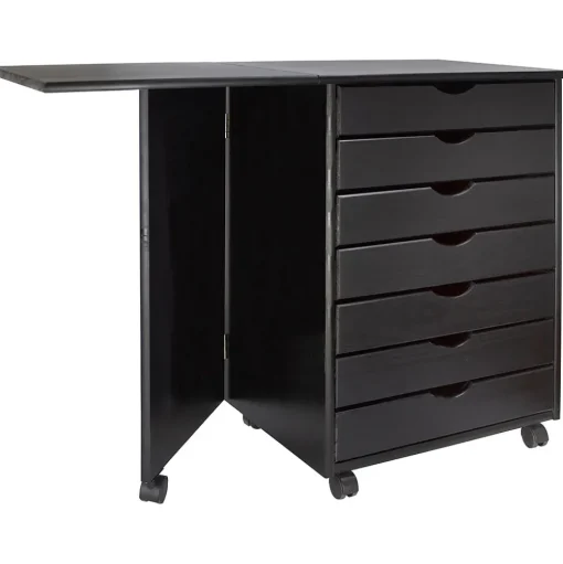 Adeptus File Cabinets<Drop Leaf 7-Drawer Lateral File Cabinet, Mobile, Specialty, Matte Black, 21.4" (76180)
