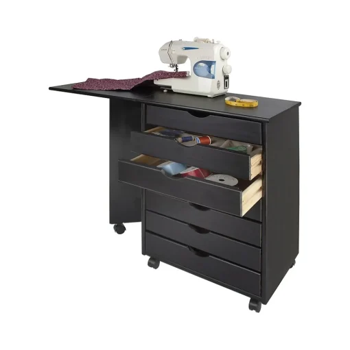 Adeptus File Cabinets<Drop Leaf 7-Drawer Lateral File Cabinet, Mobile, Specialty, Matte Black, 21.4" (76180)