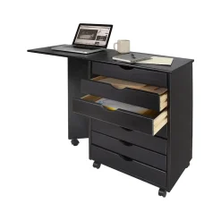 Adeptus File Cabinets<Drop Leaf 7-Drawer Lateral File Cabinet, Mobile, Specialty, Matte Black, 21.4" (76180)
