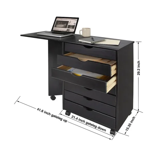 Adeptus File Cabinets<Drop Leaf 7-Drawer Lateral File Cabinet, Mobile, Specialty, Matte Black, 21.4" (76180)