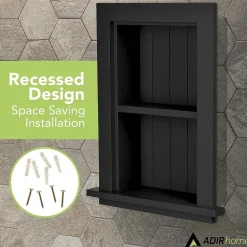 AdirHome Shelving<1-Shelf Wood Bathroom Recessed Wall Shelf, 19" x 12.75" x 4.75", Black, 2/Pack (515-01-BLK-2PK)