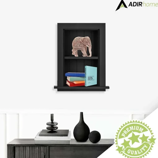 AdirHome Shelving<1-Shelf Wood Bathroom Recessed Wall Shelf, 19" x 12.75" x 4.75", Black, 2/Pack (515-01-BLK-2PK)
