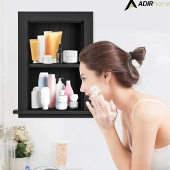 AdirHome Shelving<1-Shelf Wood Bathroom Recessed Wall Shelf, 19" x 12.75" x 4.75", Black, 2/Pack (515-01-BLK-2PK)