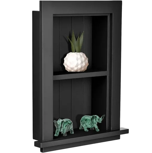 AdirHome Shelving<1-Shelf Wood Bathroom Recessed Wall Shelf, 19" x 12.75" x 4.75", Black, 2/Pack (515-01-BLK-2PK)