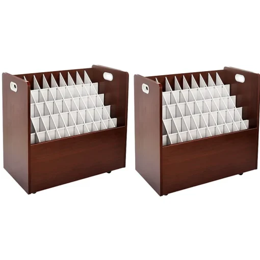 AdirOffice File Cabinets<50-Slot Mobile Roll File, 28.5"H x 30"W x 15.75"D, Mahogany (626-MA-2PK)