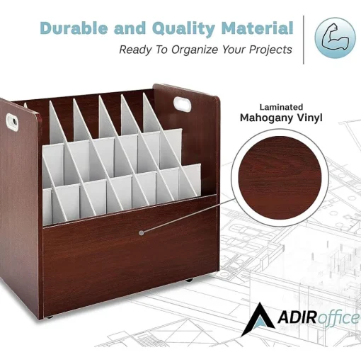 AdirOffice File Cabinets<21-Slot Mobile Roll File, 28.5"H x 30"W x 15.75"D, Mahogany, 2/Pack (625-MA-2PK)