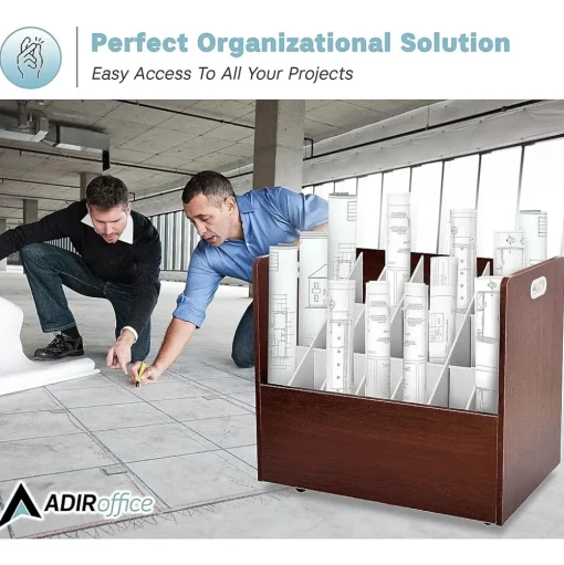 AdirOffice File Cabinets<21-Slot Mobile Roll File, 28.5"H x 30"W x 15.75"D, Mahogany, 2/Pack (625-MA-2PK)