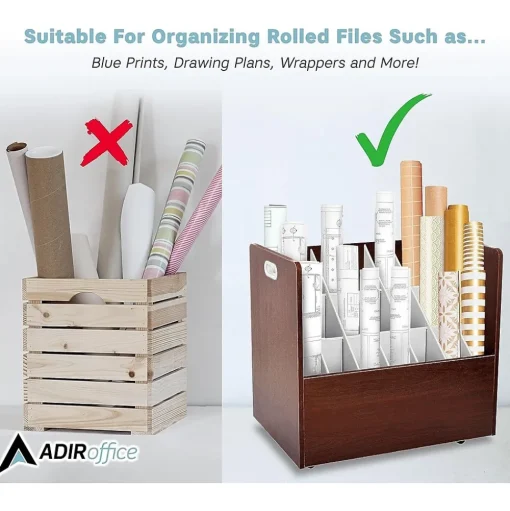 AdirOffice File Cabinets<21-Slot Mobile Roll File, 28.5"H x 30"W x 15.75"D, Mahogany, 2/Pack (625-MA-2PK)