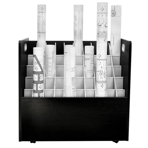 AdirOffice File Cabinets<50-Slot Mobile Roll File, 28.5"H x 30"W x 15.75"D, Black (626-BLK-2PK)