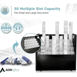 AdirOffice File Cabinets<50-Slot Mobile Roll File, 28.5"H x 30"W x 15.75"D, Black (626-BLK-2PK)