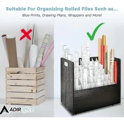 AdirOffice File Cabinets<50-Slot Mobile Roll File, 28.5"H x 30"W x 15.75"D, Black (626-BLK-2PK)