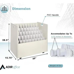 AdirOffice File Cabinets<50-Slot Mobile Roll File, 28.5"H x 30"W x 15.75"D, White (626-WHI-2PK)
