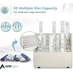 AdirOffice File Cabinets<50-Slot Mobile Roll File, 28.5"H x 30"W x 15.75"D, White (626-WHI-2PK)