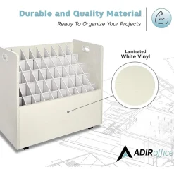 AdirOffice File Cabinets<50-Slot Mobile Roll File, 28.5"H x 30"W x 15.75"D, White (626-WHI-2PK)